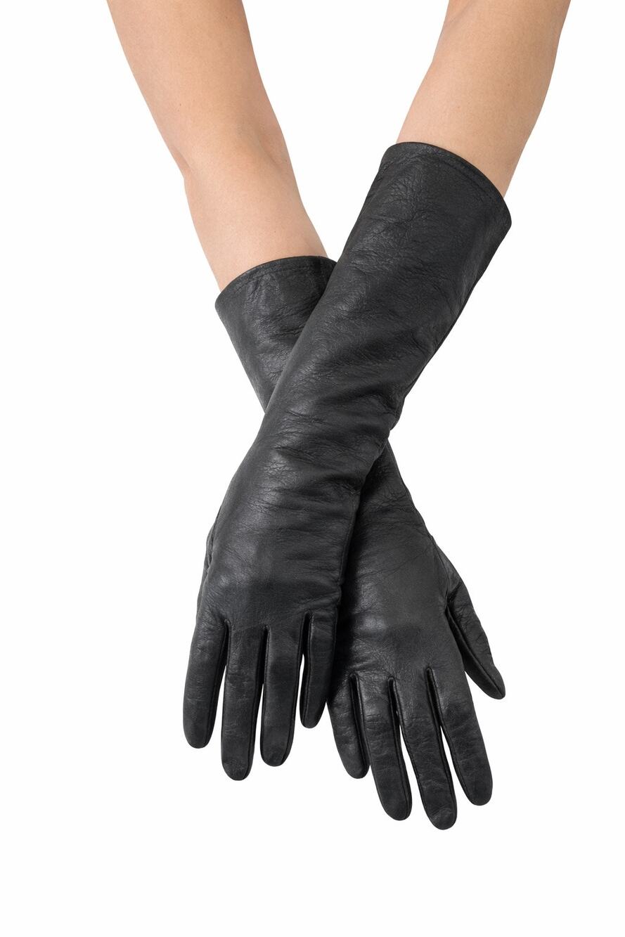 Vintage 50s–60s Alexander’s France Black Leather Silk Lining Opera Gloves size 7